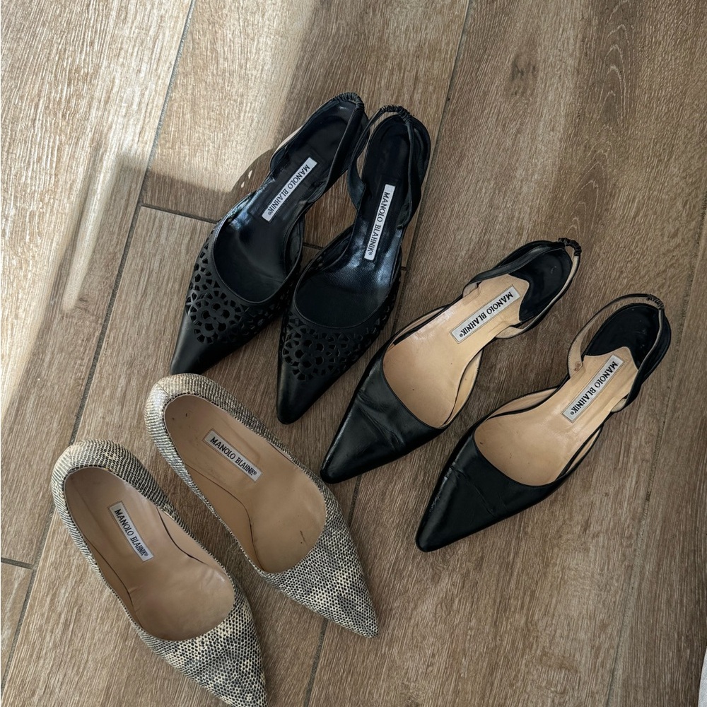 Manolo Blahnik Black and Silver Heels Collection